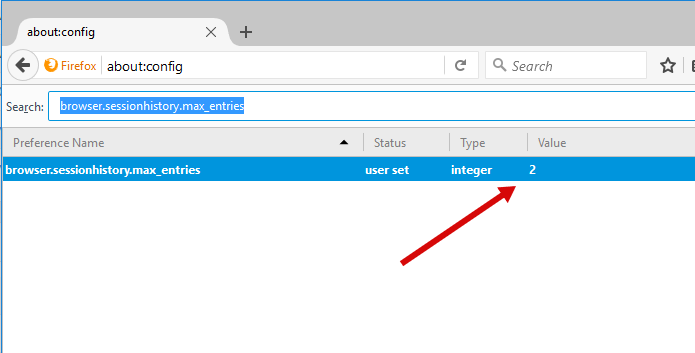 Изменяем значение browser.sessionhistory.max_entries в Firefox для защиты анонимности от утечки через Tab History
